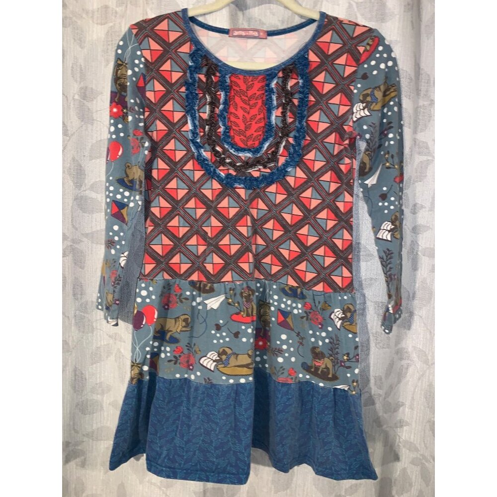 Jelly The Pug Girls Size 14 Long Sleeve Patterned Dress With Colorful Geometric